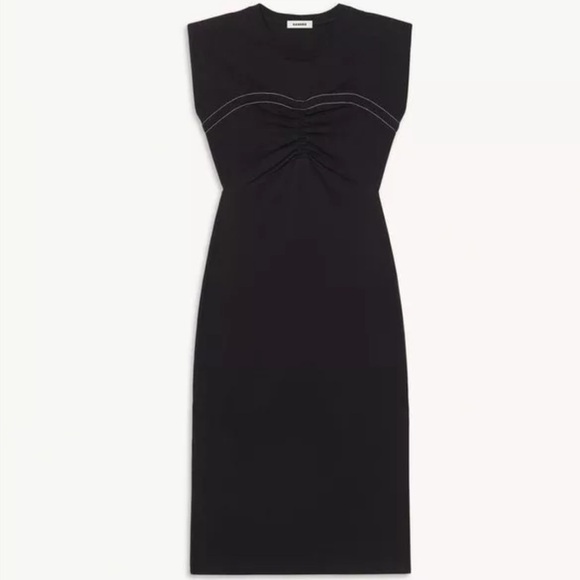 Sandro Black Stitched Ruched Gathered Midi Dress xs - Picture 1 of 5